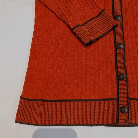 Liz Claiborne orange/red cardigan with brown accents, size M - Picture 2 of 14